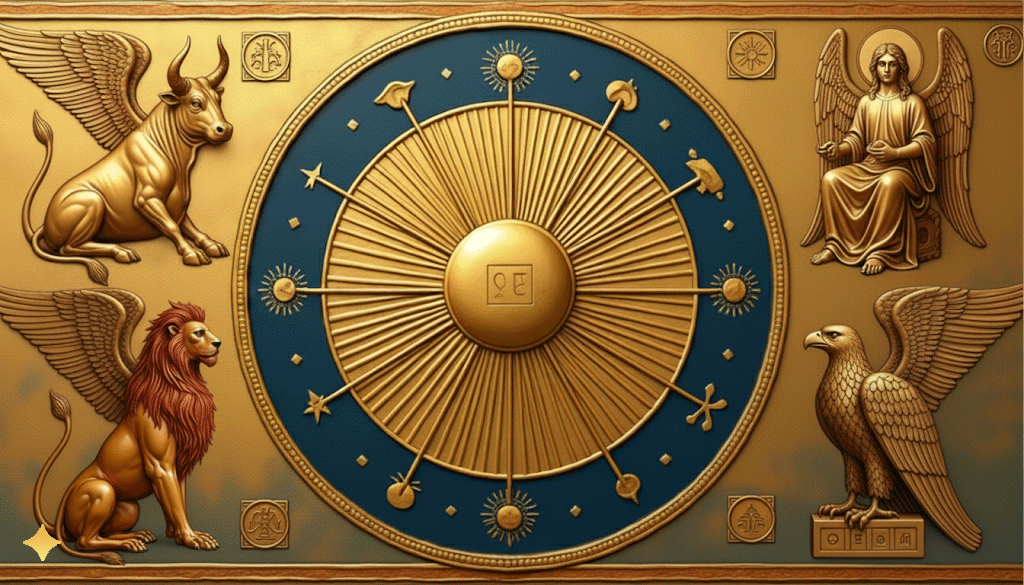 Le Tétramorphe représentant les quatre signes fixes du zodiaque